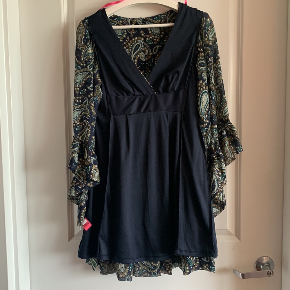Betsey Johnson Paisley Dress Blue 4 V-neck Ruffle Party Wedding Guest Vacation - Picture 15 of 17